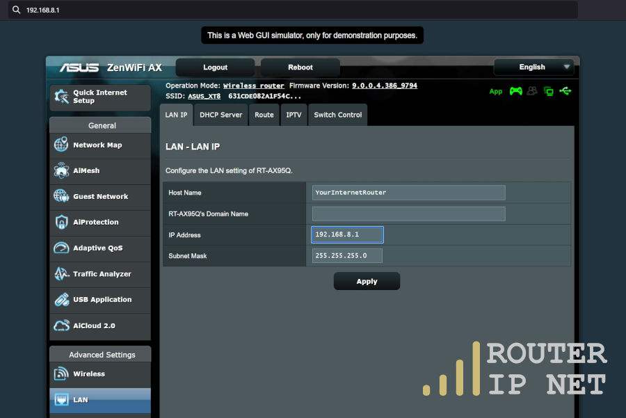 Changing the Router 192.168.8.1 IP Address in the Admin Panel
