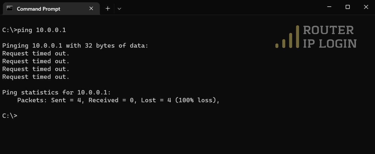 Ping 10.0.0.1 - Request timed out