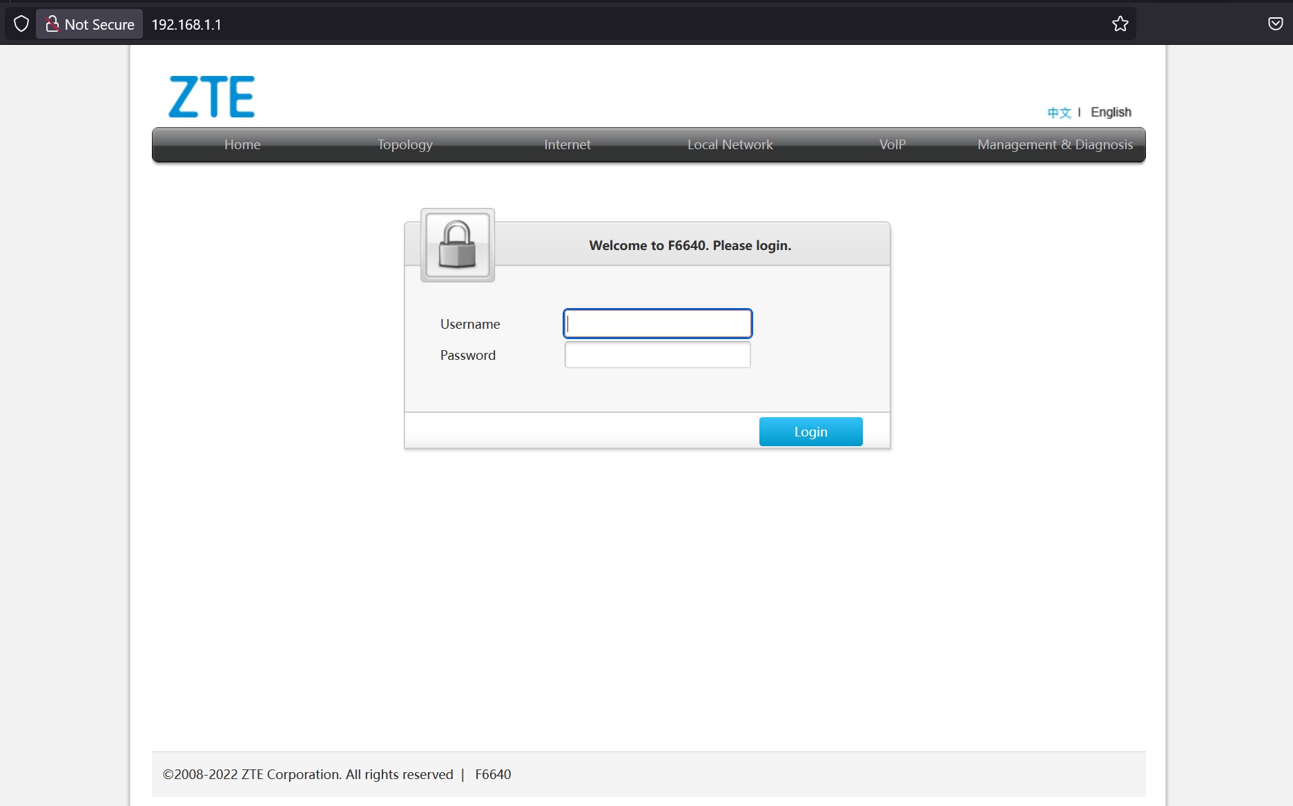 Router Admin Login prompt
